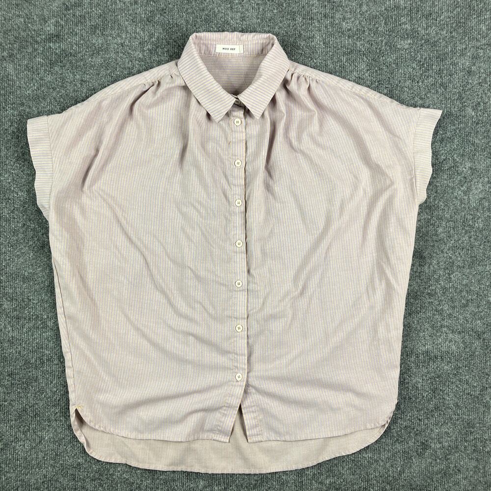 Mod Ref Button-Up Shirt Womens Medium Pink Stripe Short Sleeve Casual Blouse